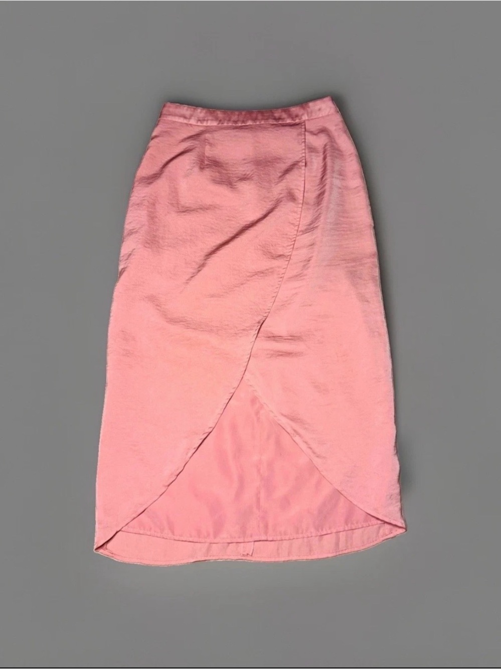 Soft Pink Wrap-Overlap Midi Skirt